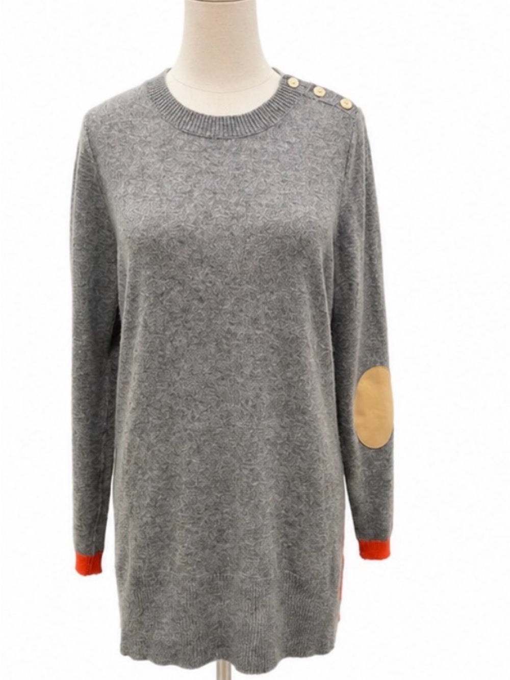 J.Crew With Cashmere Colorblock Sweater Medium Gray Orange Elbow Patch